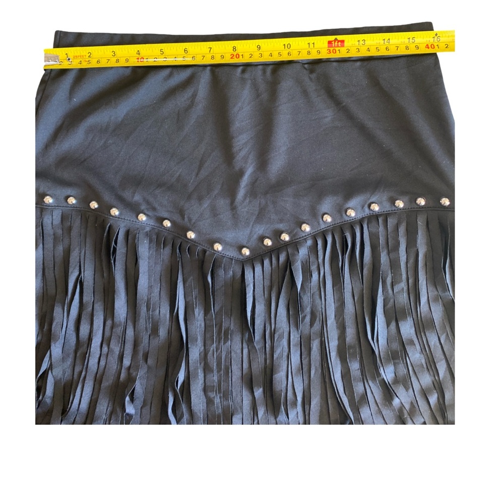 Black Fringe Stud Mini Skirt Festival‎ Western Boho Silver Studs Stretch 2XL - Picture 7 of 7